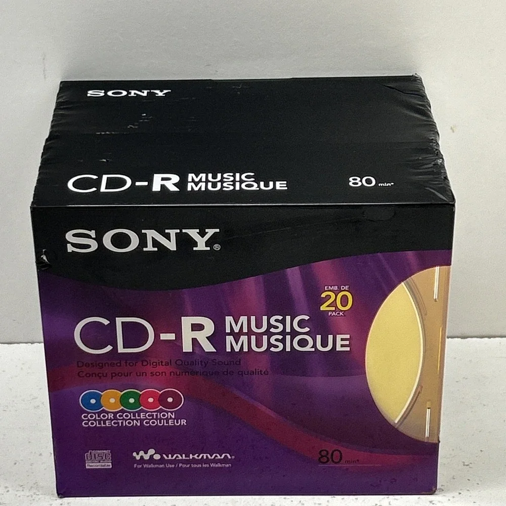 New Sony CD-R Music CDs 20 Pack Slim Multi Color Cases 80 Min 20CRM80RX Sealed